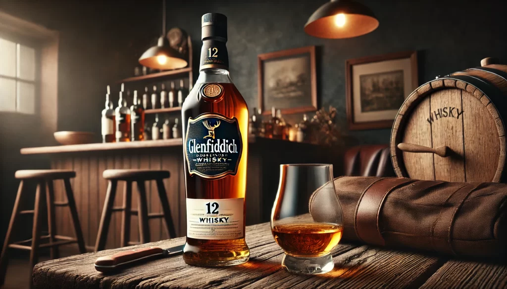 Een stijlvolle scène met Glenfiddich 12 Year Old in een ontspannen, barachtige setting