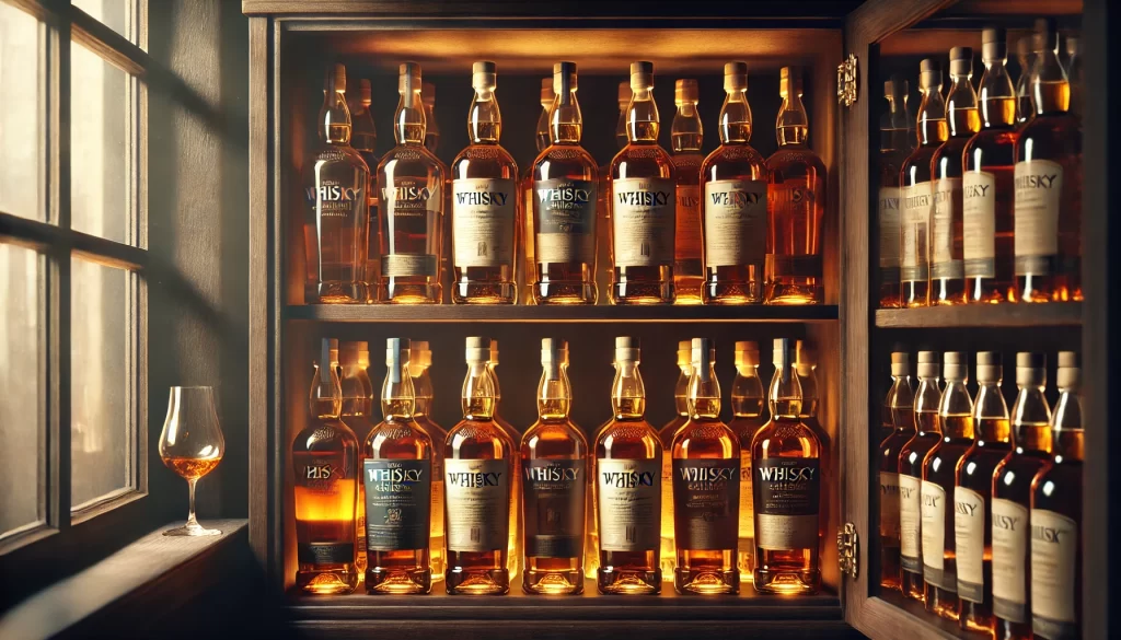 De Whisky whiskey verzameling in een kast